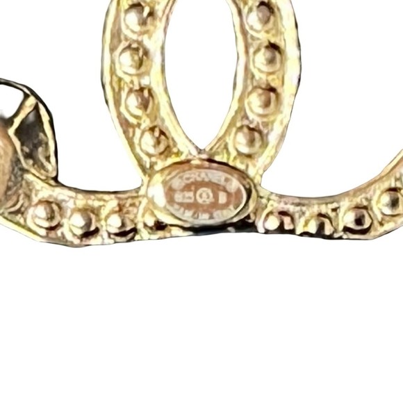 CHANEL Coco Mark Heart Motif Rhinestone Metal Earrings, Gold, 76645 - Picture 2 of 5